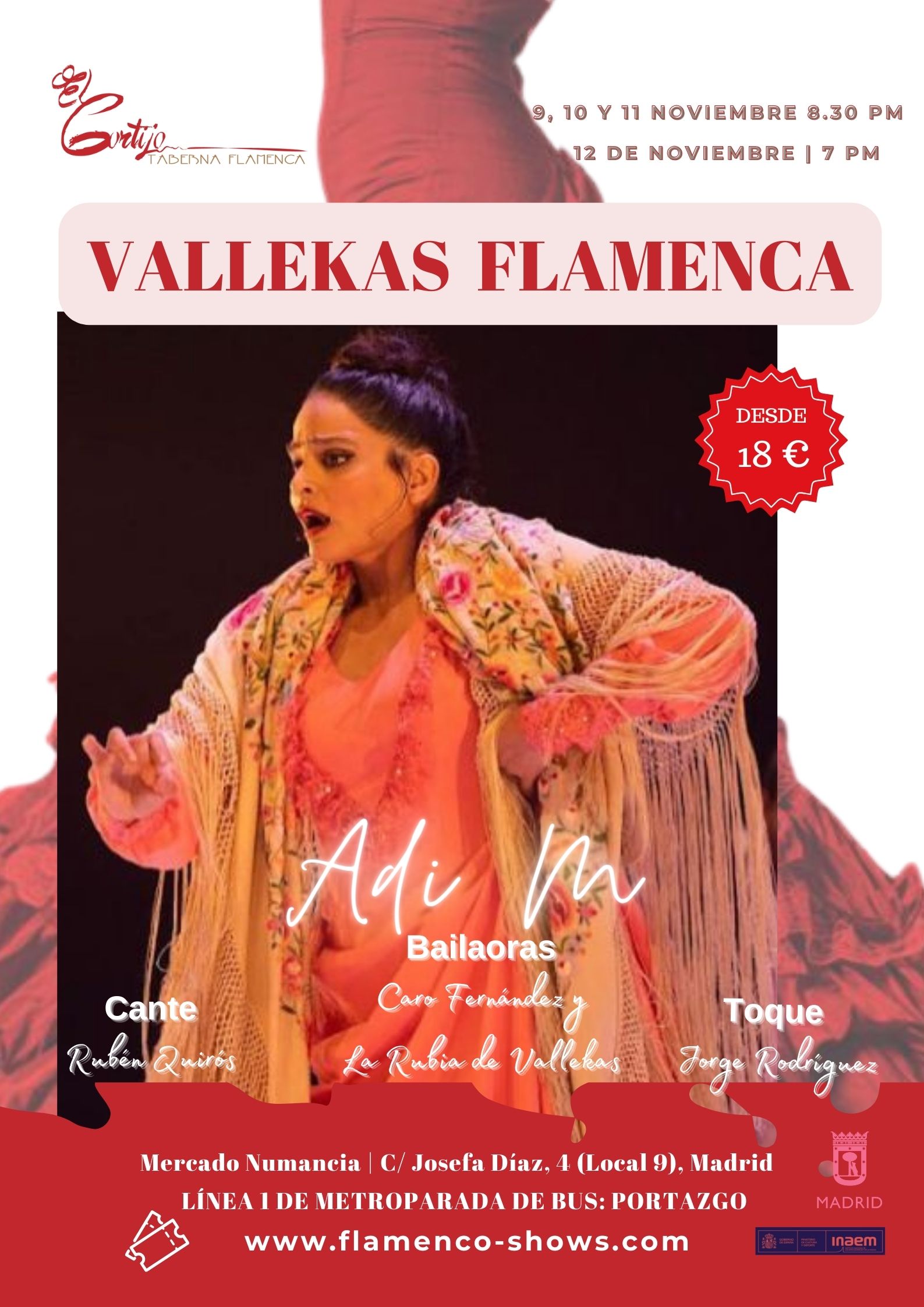 Programación del 9 al 12 de noviembre en tablao flamenco taberna el cortijo